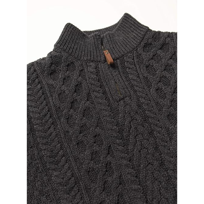 Mens Aran Super Soft Half Zip Sweater - Charcoal